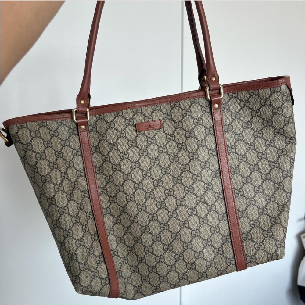 Gucci Brown GG Canvas Tote with Chestnut Leather Trim